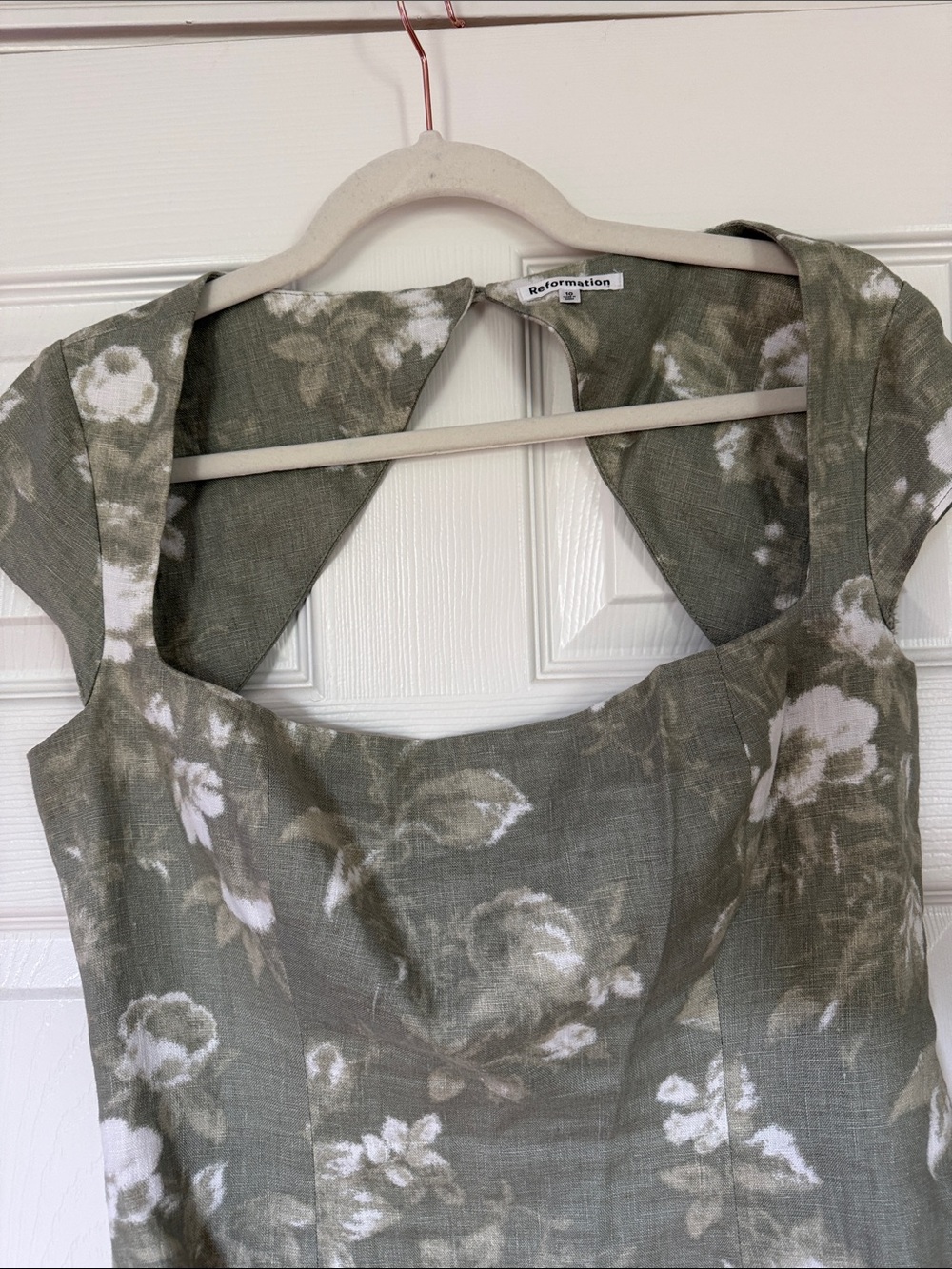 Reformation Olive Floral Square-Neck Tank Top